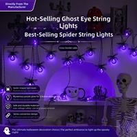 Guirlandes lumineuses d'Halloween à LED transfrontalières, design araignée et chauve-souris, longueur 5,2 m, indice de protection IP44, lumières décoratives d'extérieur pour cour