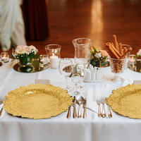 Assiettes de présentation en plastique doré métallisé, isolantes thermiquement, en PP de qualité alimentaire, motif floral, pour mariages et fêtes