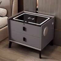 Casier Rechargeable Intelligent Gris Smart Glass 2 Meubles Longue Armoire De Chevet Avec Chargeur Sans Fil À 3 Tiroirs