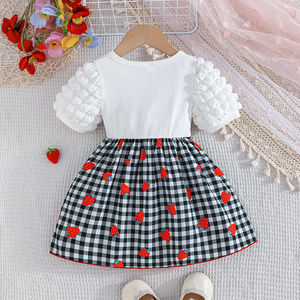 Conjunto de Falda a Cuadros para Bebés Niñas, Ropa Infantil Transpirable y Ecológica, Bordado de Fresa, Antiestático, Informal - Product Image 2