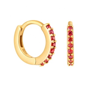 <span class=keywords><strong>Pendientes</strong></span> Huggies Gemnel Personalizados de Plata 925 y Oro de 18k con Piedra de Nacimiento de Enero a Diciembre, Circonita Cúbica y Rubí - Product Image 1