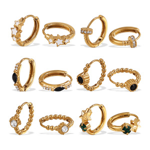 ต่างหูฮักกี้สแตนเลสชุบทอง 18K ประดับเพชรรูปดาวสำหรับผู้หญิงเครื่องประดับแฟชั่นฤดูร้อน - Product Image 5