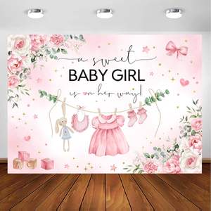 Elegante fondo de ducha con temática Floral Rosa 7x5ft Stock personalizado para decoración de fiesta de recién nacido de niña con vestido de mariposas - Product Image 5