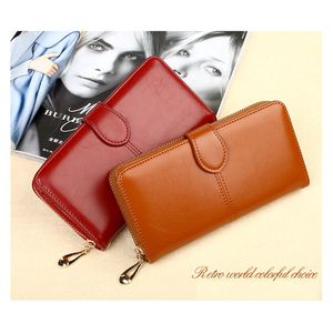 Delle signore del commercio all'ingrosso oliato cuoio dell'unità di elaborazione dell'annata di stile alla <span class=keywords><strong>moda</strong></span> borsa lunga delle donne della chiusura lampo del raccoglitore per la signora - Product Image 5