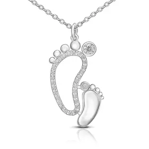 Natural High Quality Mom & Baby Feet Styled Necklace 925 Sterling Silver Handmade Fine Jewelry Necklace From Indian Suppliers
