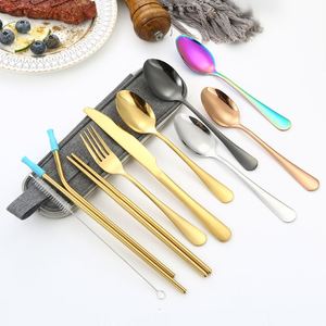 Utensils Travel Camping Cutlery Straws Portable Case Stainless Steel Flatware Set - Product Image 1
