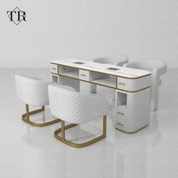 Ensemble de chaise et table de manucure Turri Modern avec plateau en marbre, structure en métal et poutre en pierre, multifonctionnel, pour salon de manucure professionnel, avec aspirateur de poussière.