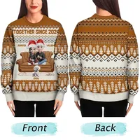 Dropshipping – Nouveauté : Sweat à capuche unisexe personnalisé effet 3D « Couple mignon avec enfants et chiens », style « Ugly Sweater », pour femme