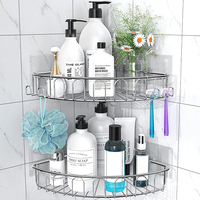 Porte-accessoires de douche mural en acier inoxydable noir écologique, sans perçage, adhésif, organisateur de salle de bain