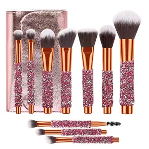 Suppliers Luxury Pro Makeup Brushes Gift for Daughter Latest Diamond-studded Makeup Brush Set with Bag