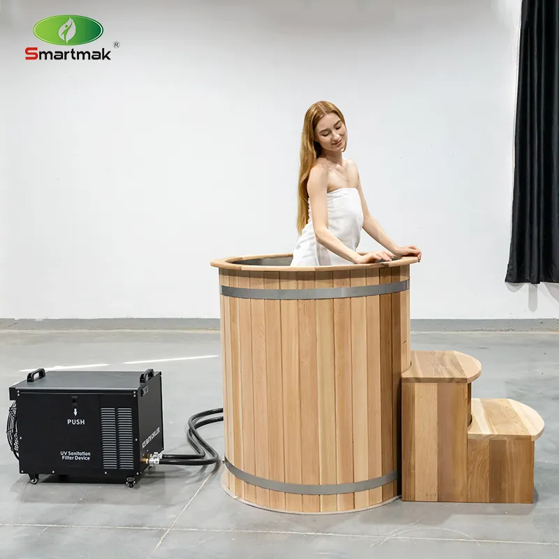 Smartmak Cold Plunge Tub With Chiller Ice For Sports Recovery Portable Outdoor Wooden Ice Bath Tub