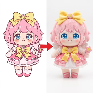 Bambola di peluche fata dei capelli rosa con dettagli a stella, fiocchi gialli, gonna in pizzo arricciata, mini ali d'angelo, bacchetta a stella, simpatica mascotte da cartone animato per bambina - Product Image 1