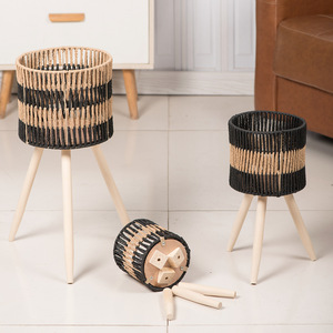 Soporte creativo para macetas de cuerda de papel tejida con patas de madera para plantas de interior, decoración del hogar, diseño circular XH24-641 - Product Image 3