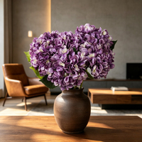 Buket Bunga Hydrangea Irsi Tiruan Sutra Mewah Warna Ungu, Bunga Hydrangea Buatan untuk Dekorasi Tengah Meja Rumah Modern dan Hotel