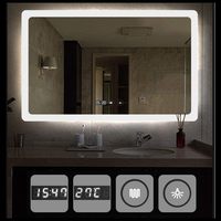 Miroir de salle de bain intelligent LED sans cadre rectangulaire personnalisé CF avec bouton tactile anti-buée et éclairage intelligent, lampe murale décorative