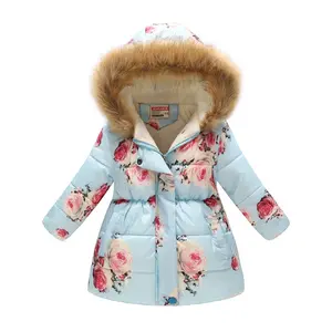 Venta al por mayor chaqueta niño venta-Chaqueta con capucha de piel estampada para niños, abrigo cálido de algodón para niñas en oferta