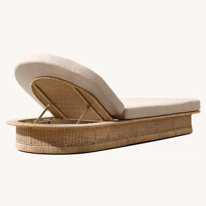 كرسي استلقاء خارجي عصري من الروطان مقاوم للماء وخفيف الوزن ومتين وصديق للبيئة ومقاوم للأشعة فوق البنفسجية مع وسائد مدمجة وظهر صلب - Product Image 6