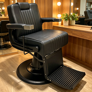 Modern Reclining Barber Chair Faux Leather Adjustable <b>Footrest</b> Hydraulic Pump Round Base Salon Furniture Commercial Use - Product Image 5