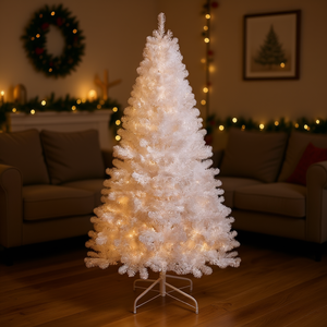 Sapin de Noël blanc artificiel de 2,10 m pour décoration intérieure avec 1064 pointes de branches, léger, installation facile, base autoportante - Product Image 2