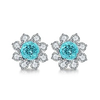 SubtleGlam 925 Sterling Silber Damen Ohrstecker Edelstein Rhodium-Plattiert Trendiges Blumendesign für Verlobung Hochzeit Party