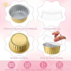 Gold/<b>Red</b> Aluminum Foil Baking Cupcake Cups 125ml PP Plastic Lid <b>Microwavable</b> Food Grade Disposable Custom Containers - Product Image 3