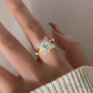 แหวนแฟชั่นชุบทอง 18K ประดับเพชรซิคอนหลากสีรูปเกล็ดหิมะ สำหรับงานหมั้น งานครบรอบ และงานปาร์ตี้ - Product Image 6