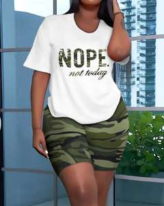 Dropshipping Summer Jogger Gym Biker <span class=keywords><strong>Women</strong></span> <span class=keywords><strong>S</strong></span> Set abbigliamento T Shirt pantaloncini sportivi <span class=keywords><strong>Plus</strong></span> <span class=keywords><strong>Size</strong></span> <span class=keywords><strong>Women</strong></span> Set due pezzi Womens <span class=keywords><strong>Sets</strong></span> - Product Image 5