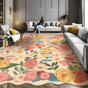 Alfombra HUGEAR Beige de Plástico <span class=keywords><strong>para</strong></span> Sala de Estar, Antideslizante, Lavable a Máquina, <span class=keywords><strong>Tapiz</strong></span> Moderno <span class=keywords><strong>para</strong></span> Comedor, <span class=keywords><strong>Cocina</strong></span>, Exterior, con Diseño Floral y Pelo Corto - Product Image 2