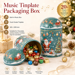 Christmas Rotating <b>Musical</b> Dome Tin <b>Box</b> Food Grade Cookie Gift Metal Can Christmas Holiday Gift - Product Image 2
