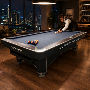 Table de billard américain de luxe 9 pieds avec plateau en ardoise, coussinets, pieds en bois sur mesure, rail en chêne, filets de poches A-0 - Product Image 5