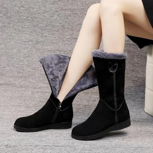 <span class=keywords><strong>Bottes</strong></span> d'hiver classiques noires à fourrure mi-mollet avec détail d'ornement métallique, semelle antidérapante, chaussures pour temps froid - Product Image 3