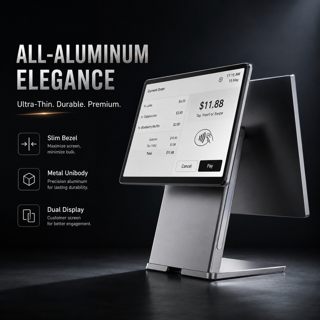 Aluminum Full 15.6 Inch Pos Dual Screen All in One windows Retail Pos System Pos Terminal Point of Sale System for Retail Store