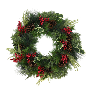 Nueva Llegada: Corona Navideña Artificial Personalizada para Interiores con Bayas Rojas y Piñas, Ecológica - Product Image 2