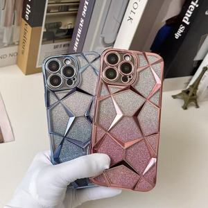 3D Lattice Gradient Glitter Marble Diamond Phone <strong>Case</strong> for iPhone 16 <strong>Pro</strong> <strong>Max</strong> 15 14 <strong>13</strong> 12 11 Plating Soft TPU Cover - Product Image 4