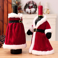 Housse de bouteille de vin de Noël moderne en velours personnalisée, finition duveteuse, avec design jupe de robe, pour la décoration de table à manger à la maison