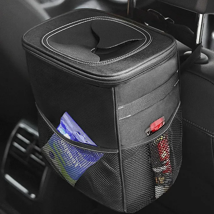 ถังขยะอเนกประสงค์สำหรับรถยนต์,ถังขยะในรถยนต์แบบพกพาพร้อมฝาปิดและกระเป๋าเก็บของถังขยะในรถยนต์กันรั่ว100%