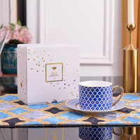Ensemble de 2 tasses à thé et soucoupes de style européen transfrontalier, en céramique, motif à pois en treillis