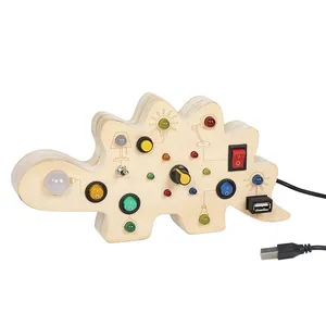 恐竜の形の子供木製の忙しいボードスイッチボタンおもちゃモンテッソーリ教育ゲーム