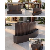 Fontaine à eau en cascade incurvée, acier inoxydable 316L, H100 X L210 X P70 cm, éclairage LED, pour jardins extérieurs, hôtels, villas