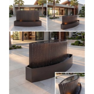 Fontaine à eau en cascade incurvée en acier inoxydable 316L H100 x L210 x P70 cm avec éclairage LED pour jardins extérieurs, hôtels, villas - Product Image 2