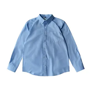 Light blue mens oxford CVC 4.3ozs cotton polyester dress with pockets long sleeves custom shirts