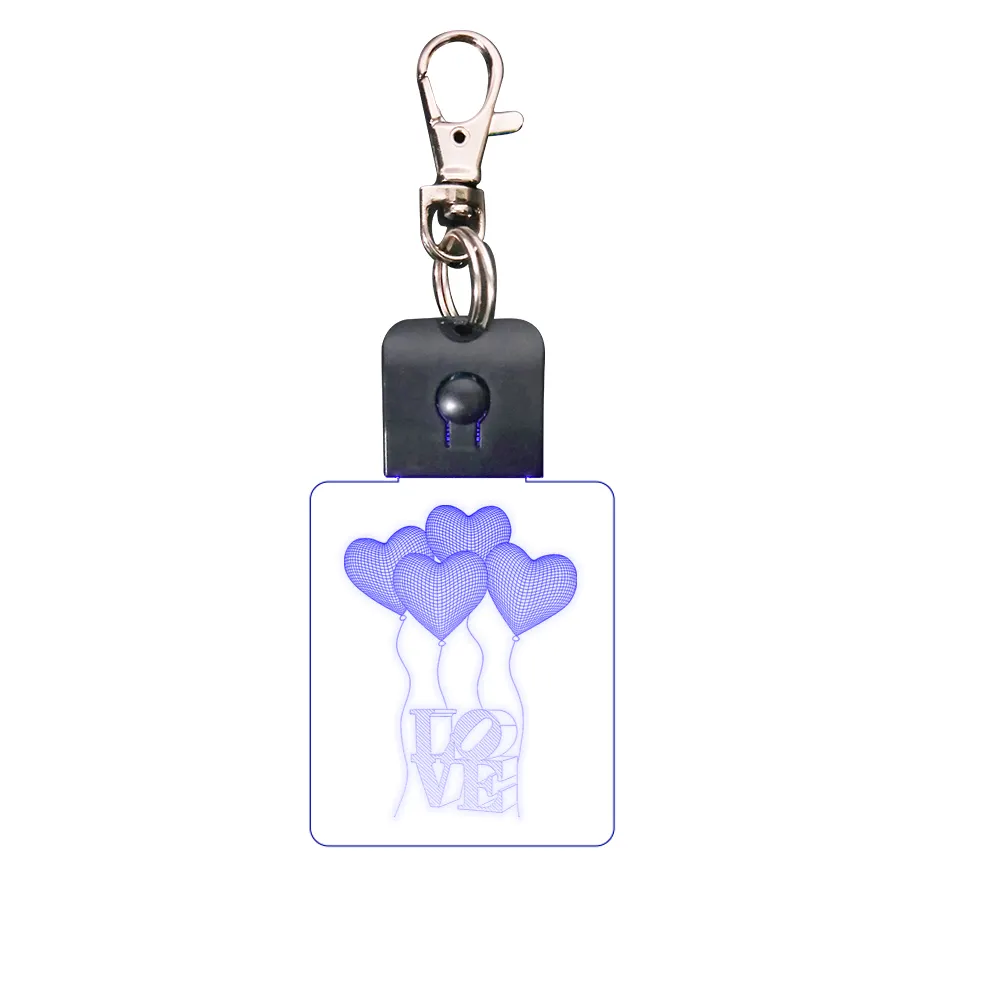 hot sale mini 7 colors 3D keychain New Arrival Mini LED Crystal Keychain Creative Promotional Gifts LED Keyring 3D Key