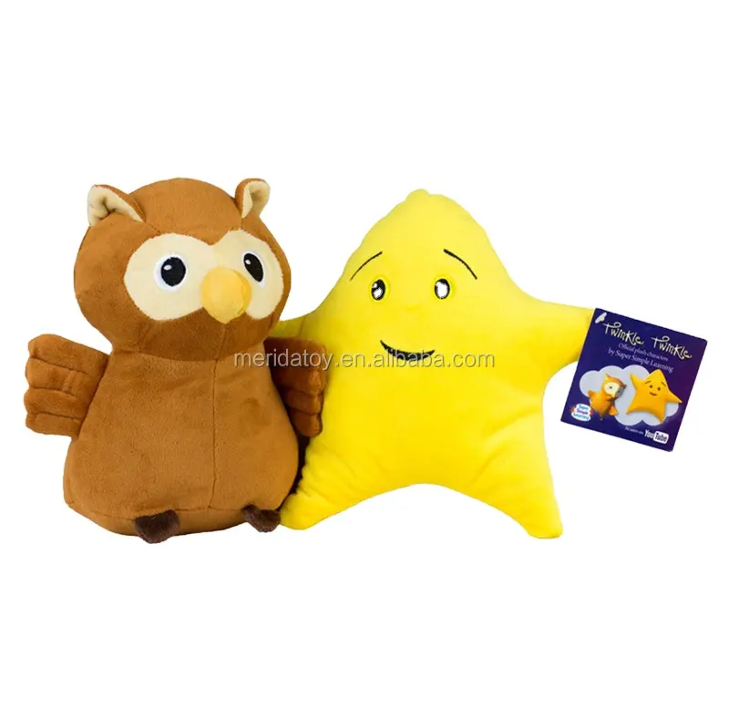 Juguete de peluche con forma de búho para bebés, Set de 2 unidades de búho de peluche con Estrellas parpadeantes