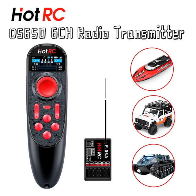 HOTRC DS650 LCD Screen Radio Transmitter 6CH FHSS Built-in Lipo 300M 2.4G Remote Controller F-06A Receiver RC Cars Boats Tanks