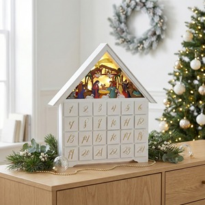 <strong>European</strong> Wooden <strong>Christmas</strong> Advent Calendar LED Nativity Scene White House 24 Days <strong>Christmas</strong> Surprise Gifts Box Home Decoration - Product Image 3