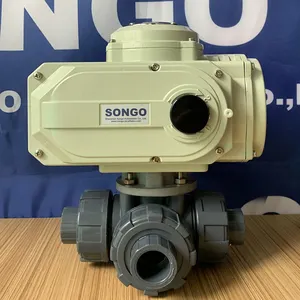 Electric Actuator DN20 3/4 Inch 220V AC True Union With On Off Type Motorized PVC 3 Way Ball Valve