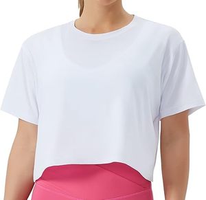 Ropa de mujer Camiseta corta de entrenamiento para mujer Camiseta básica recortada de manga corta Boxy Yoga Running - Product Image 4