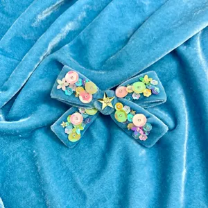 High quality velvet spring style Embroidery round floral sequins Hair Clips Baby Girls Hair Accessories girls Hair Bows
