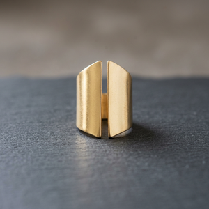 Vintage Statement Brass <b>Ring</b> <b>18K</b> <b>Gold</b> Plated Geometric Plain Inlay Fashionable Unisex Children's Gift All Religious Types - Product Image 1