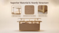 Comptoir de bijouterie ovale de luxe avec vitrine large en verre trempé, cadre doré, étagère ouverte, kiosque de vente au détail, aménagement de magasin personnalisé, éclairage LED